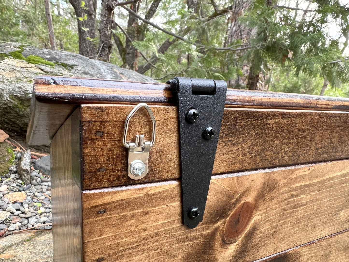 Handmade wooden mailbox for covered porch, farmhouse style.