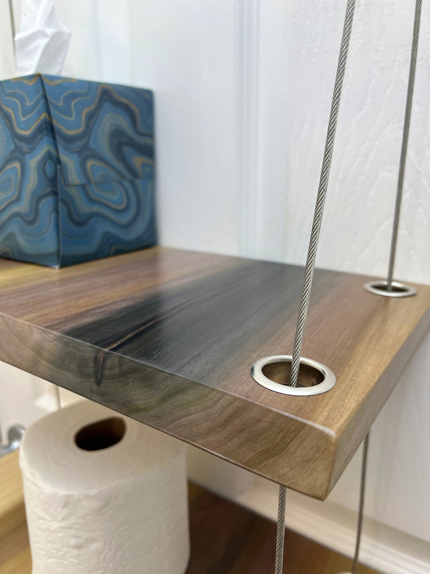 Rope shelf, hanging shelf with steel cable, 2 tier.