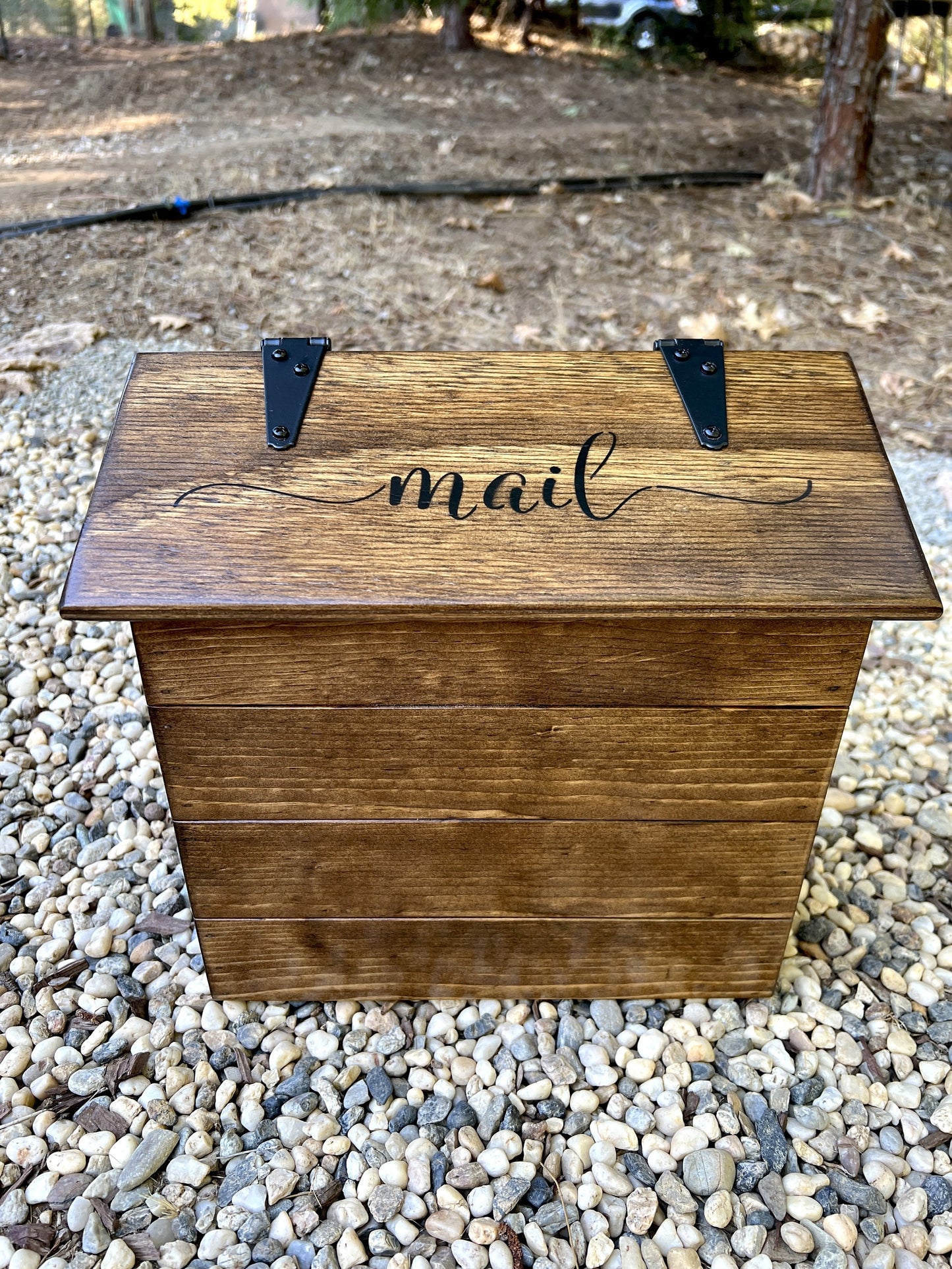 Wall mount mailbox, handmade rustic wood mailbox for covered porch with "mail" on lid