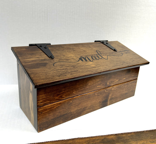 Handmade wooden mailbox for covered porch, farmhouse style.