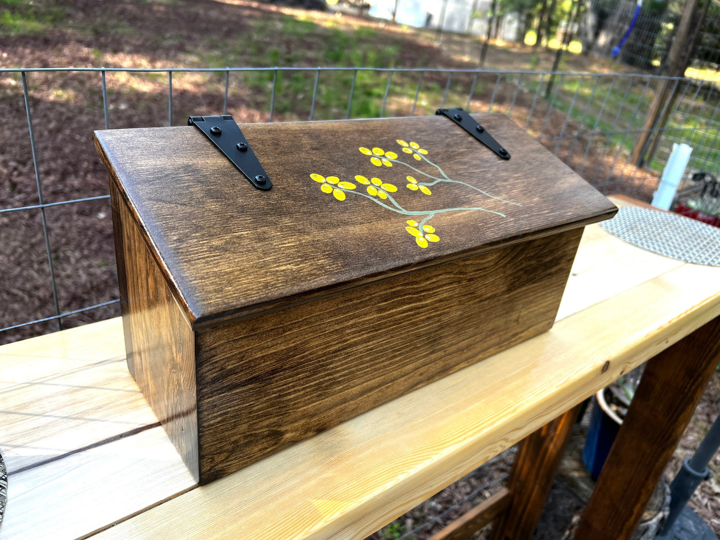 Wooden mailbox wall mount, hanging mailbox for letters with hand painted flowers.