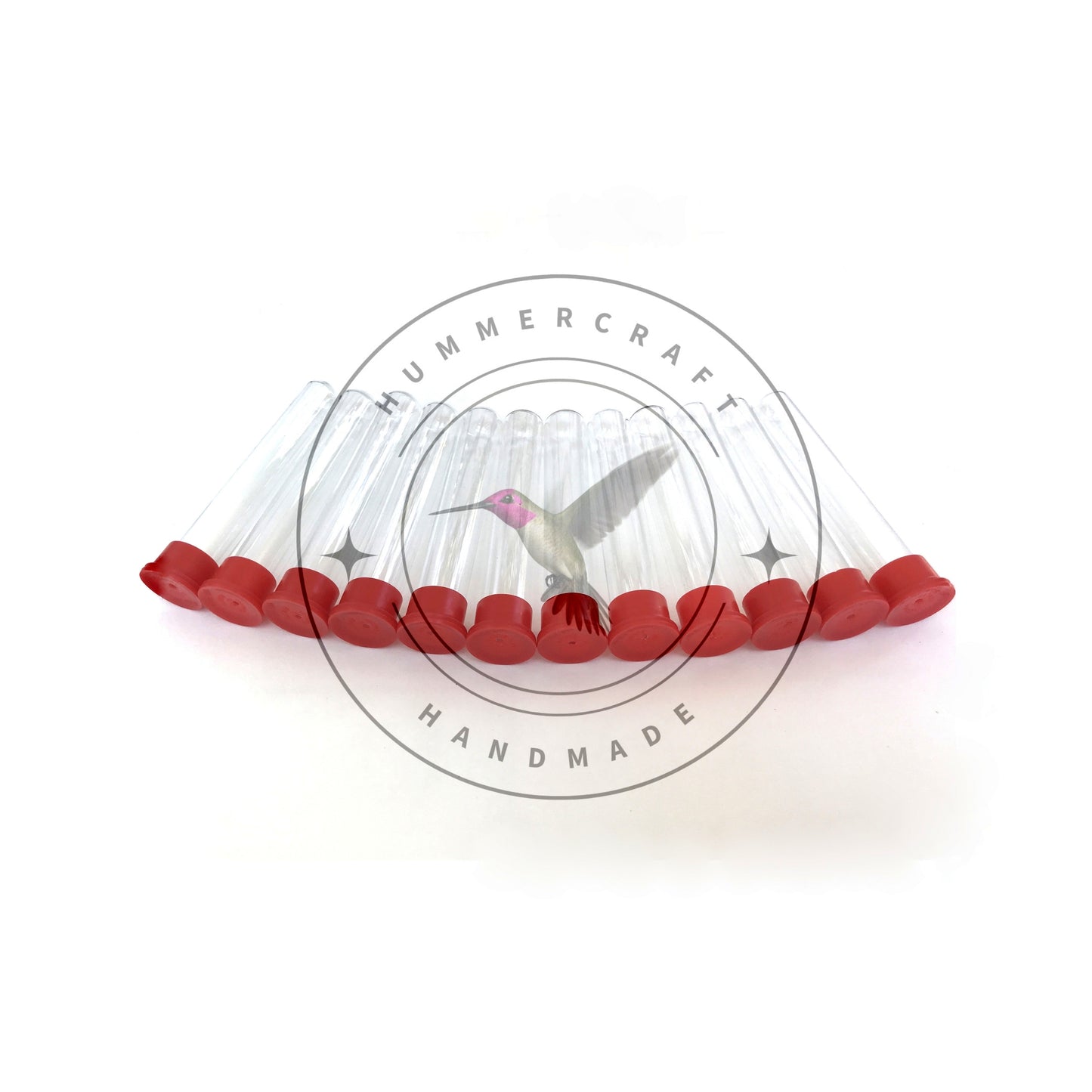 Hummingbird feeder test tubes with red cap, Set of 12.