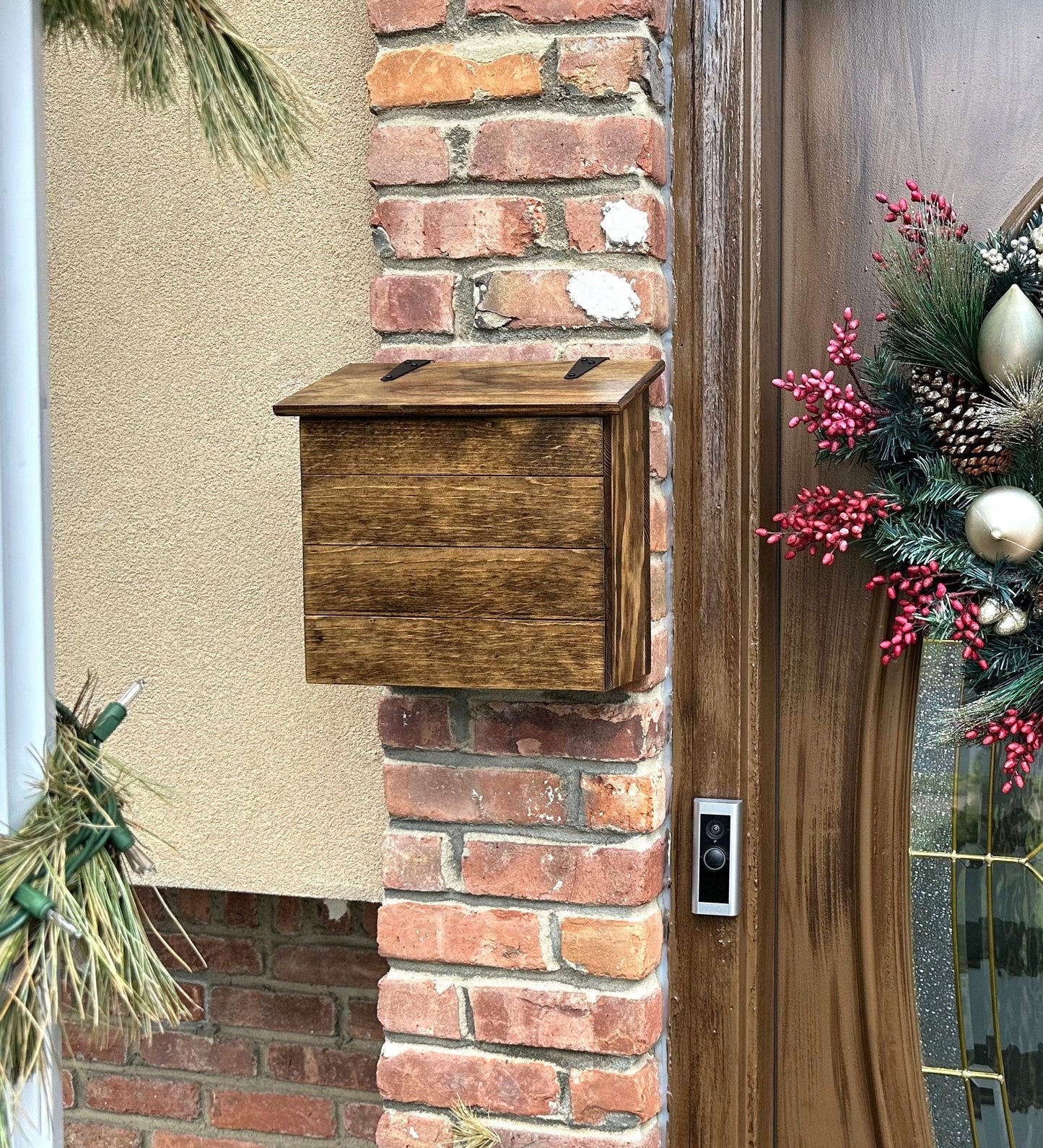 Wall mount mailbox, handmade rustic wood mailbox for covered porch with "mail" on lid