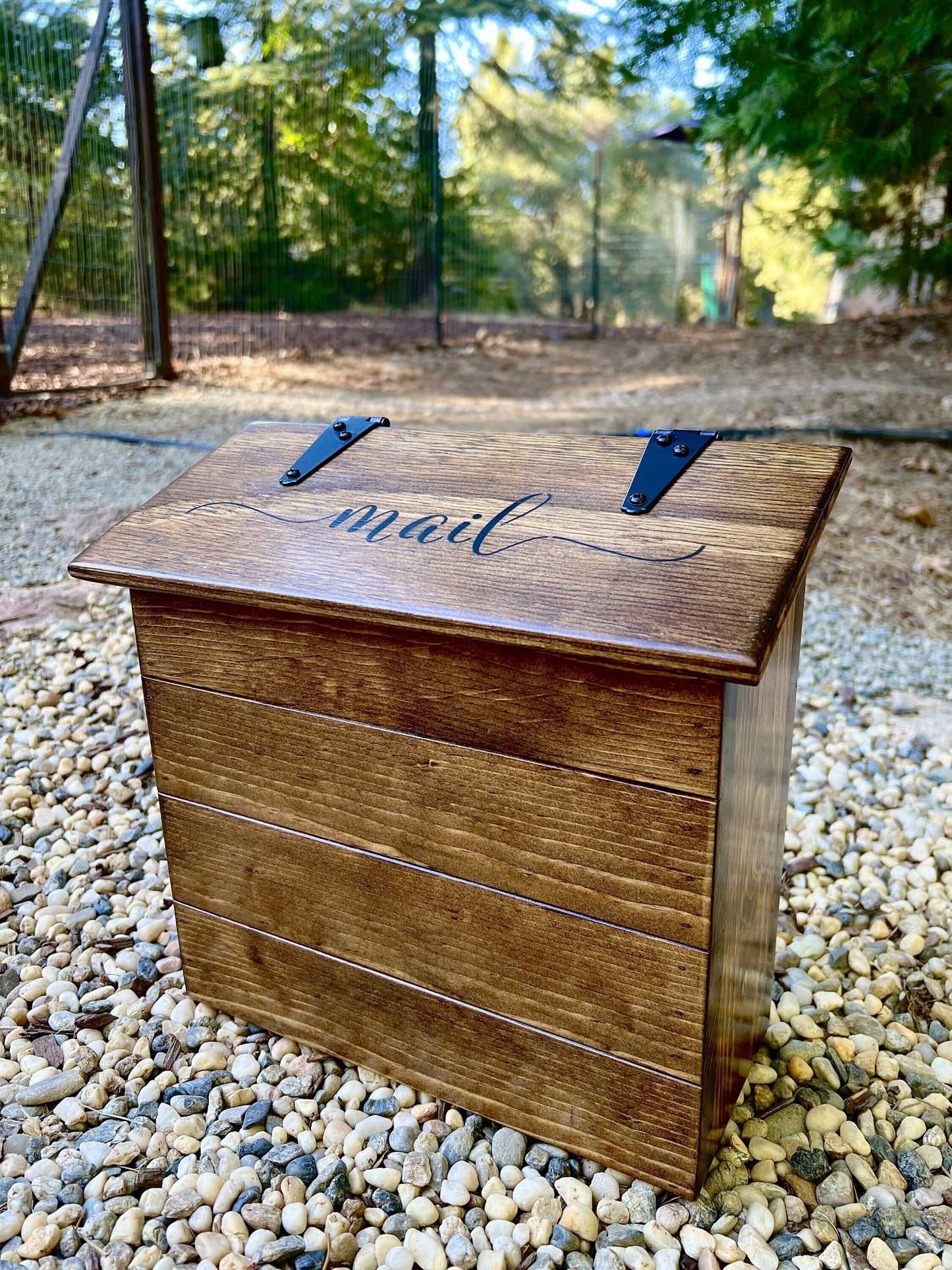 Wall mount mailbox, handmade rustic wood mailbox for covered porch with "mail" on lid