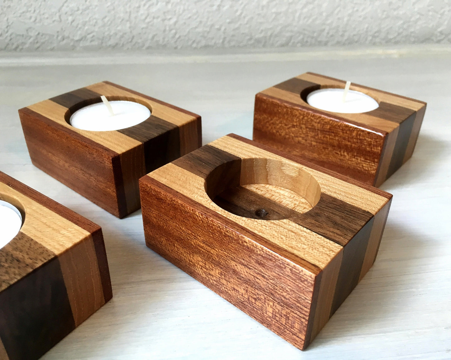 Wooden Tealight holder set, modern candle holder, mahogany tea light, home decor gift. S27