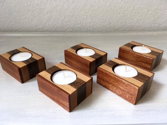 Wooden Tealight holder set, modern candle holder, mahogany tea light, home decor gift. S27