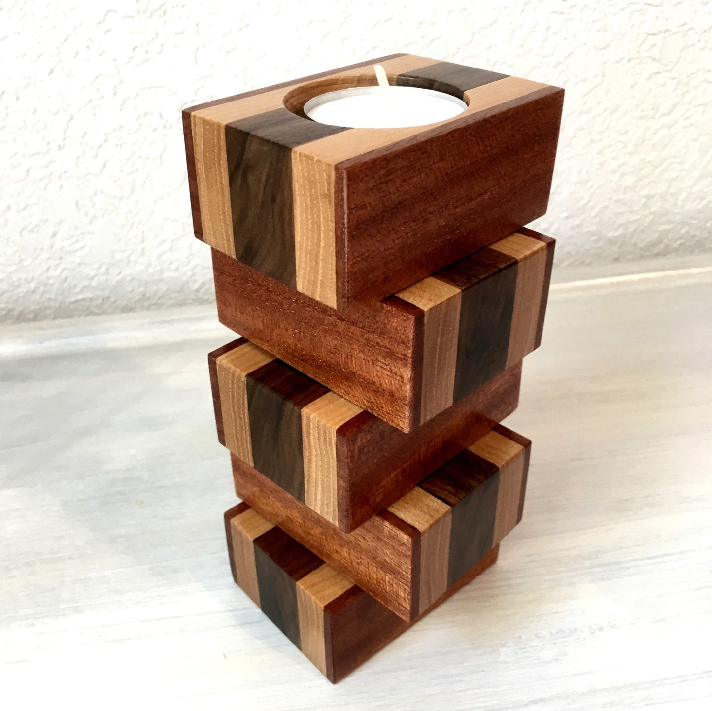 Wooden Tealight holder set, modern candle holder, mahogany tea light, home decor gift. S27