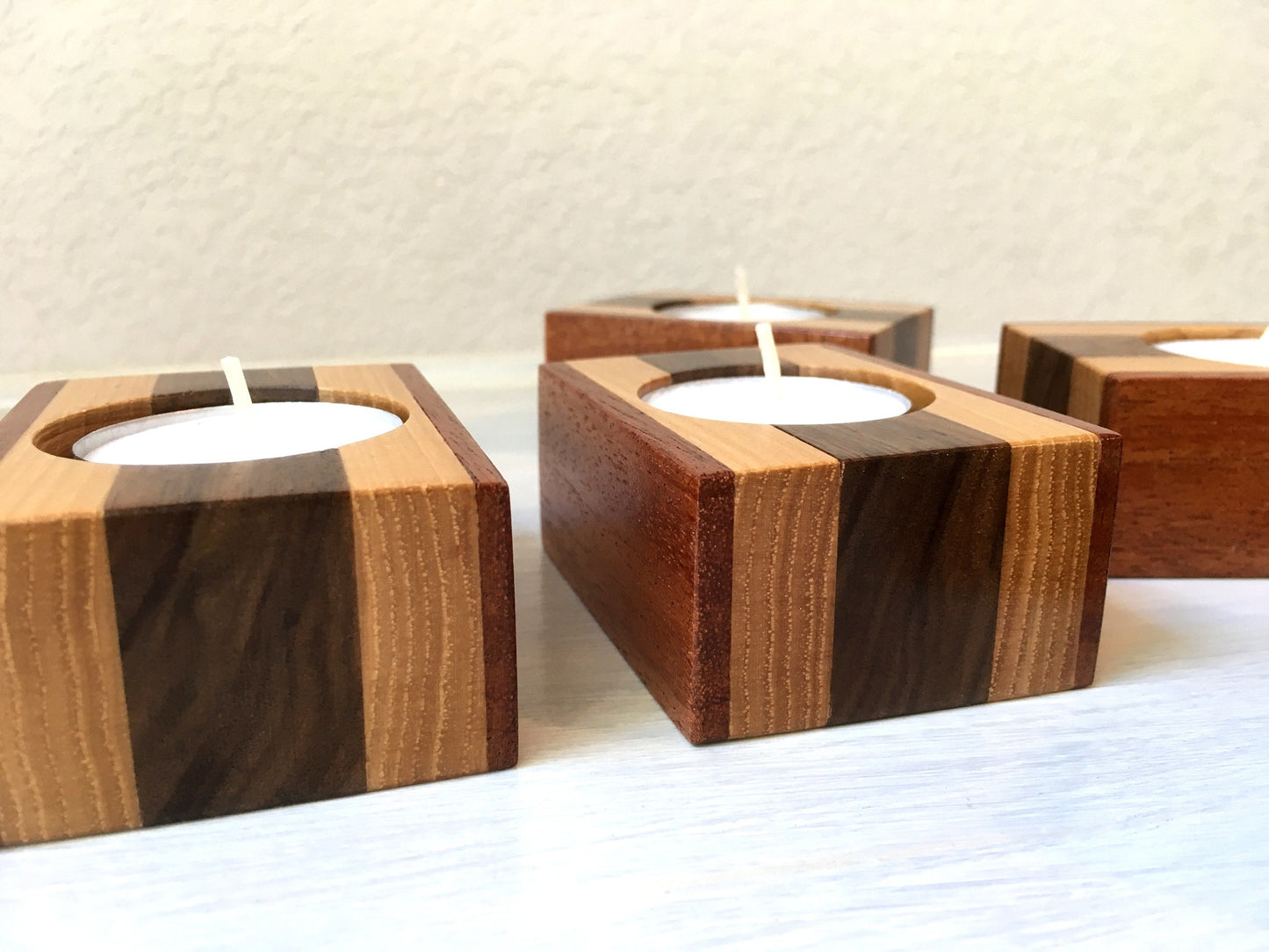 Wooden Tealight holder set, modern candle holder, mahogany tea light, home decor gift. S27