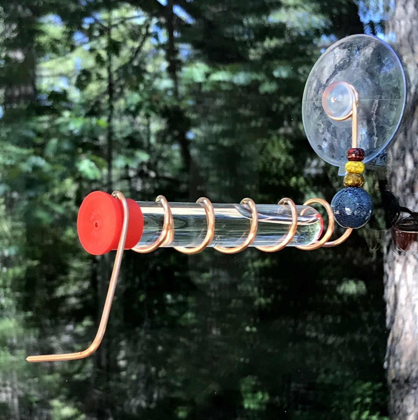 Test Tube Hummingbird feeder for window, Suction cup mount and Copper hummingbird feeder.