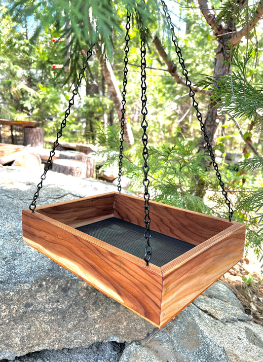 Redwood Platform Tray Bird Feeder, Large hanging bird feeder, includes seed.