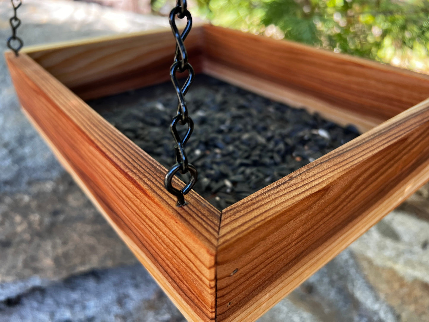 Redwood Platform Tray Bird Feeder, Large hanging bird feeder, includes seed.