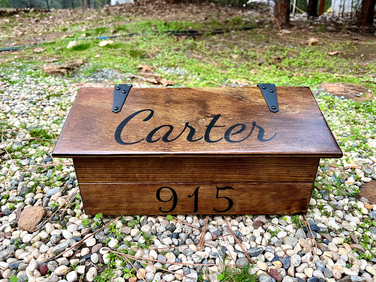 CUSTOM NAME wooden mailbox, Farmhouse rustic wood mailbox, hanging wall mount mailbox.