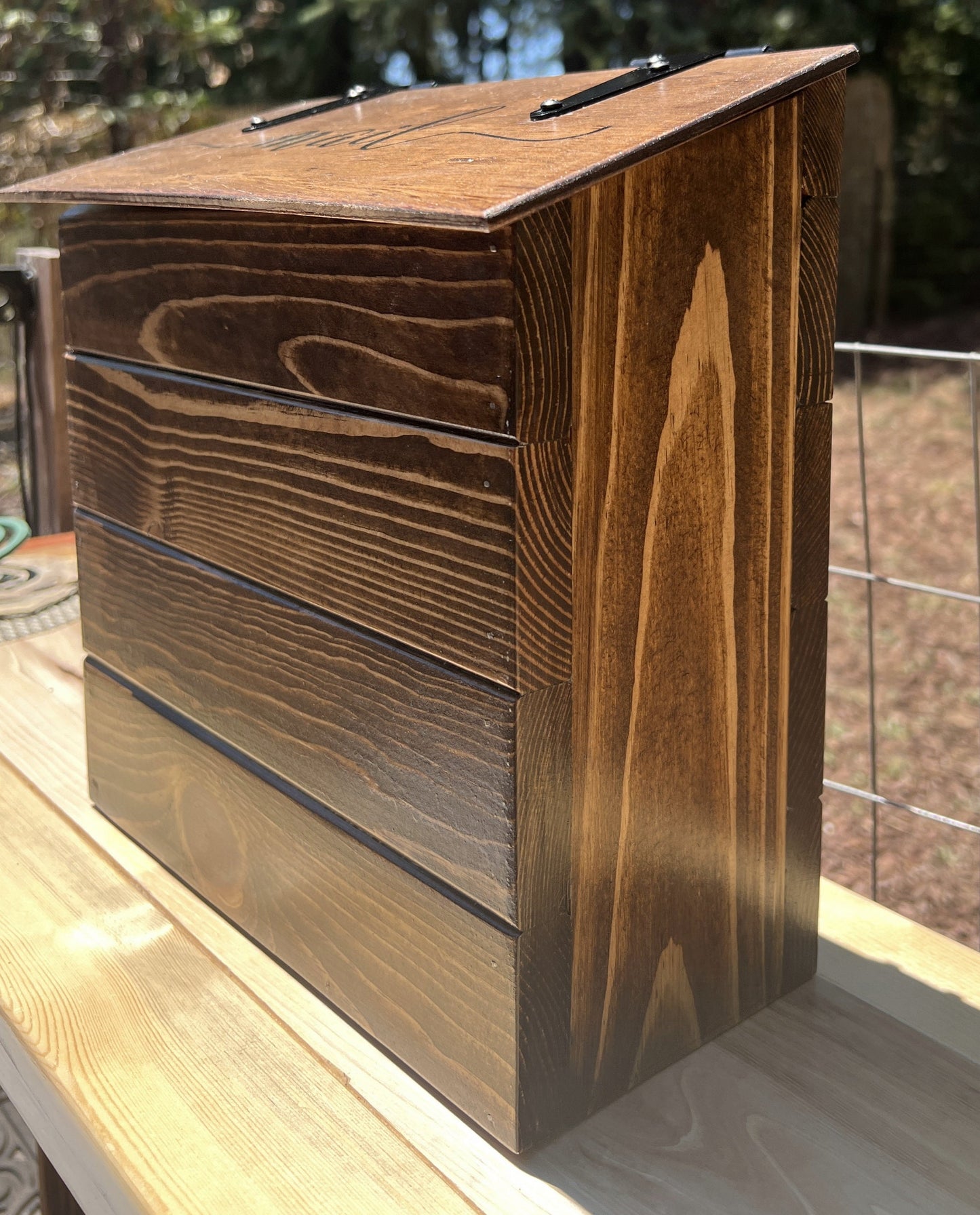 Tall hanging mailbox, handmade rustic wood mailbox for porch.