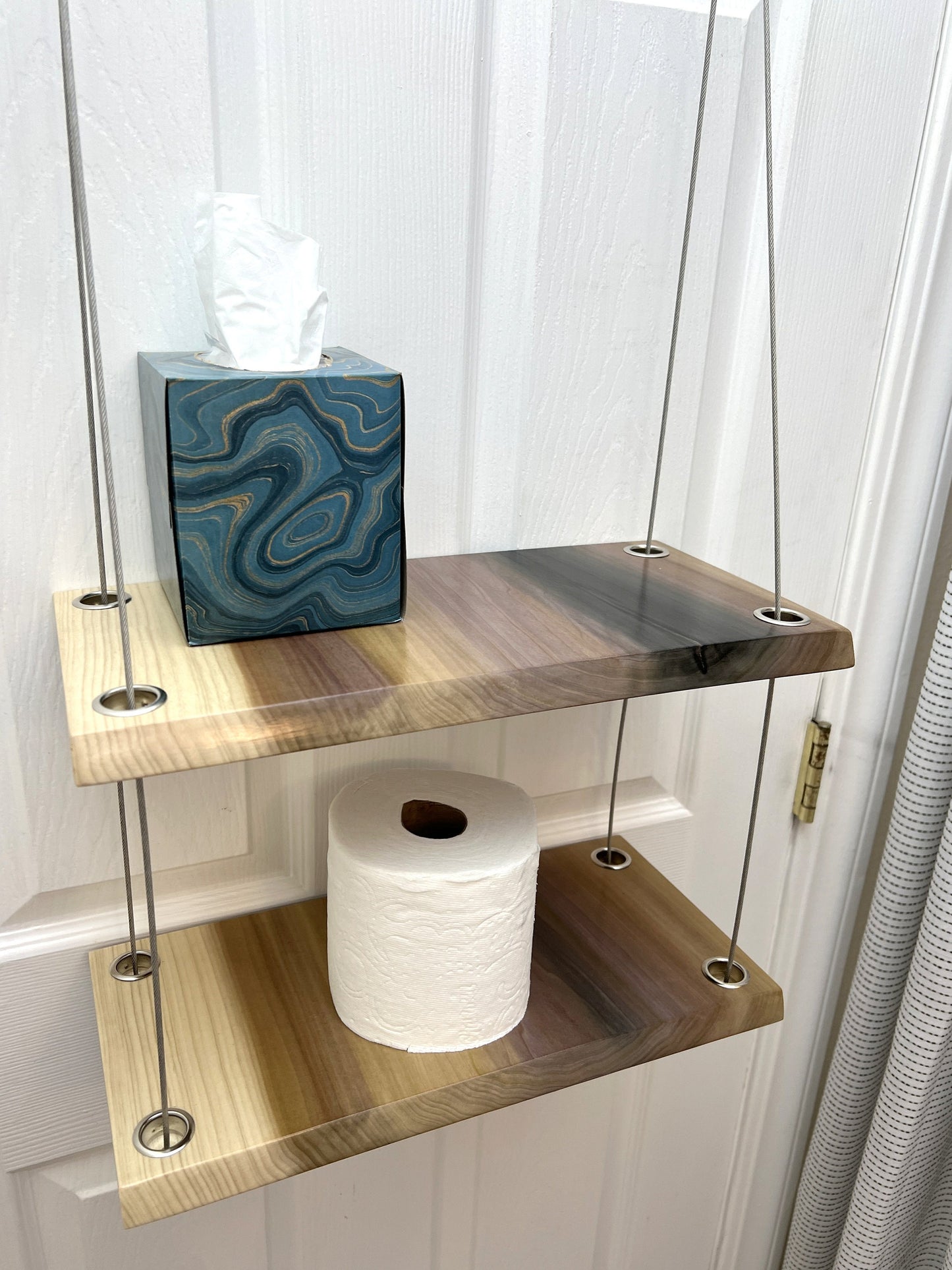 Rope shelf, hanging shelf with steel cable,  2 tier.