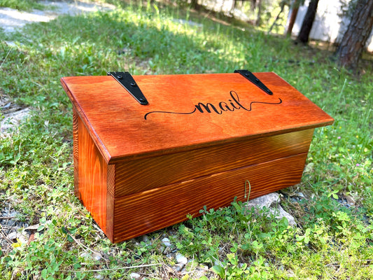 Hanging mailbox with custom stain choices, wooden mailbox for porch.